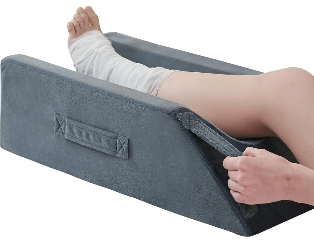 FOVERA Adjustable Single Leg Elevation Pillow | 4-Height Customizable Support | High Resilience Foam | Ideal for Surgery Recovery, Injuries, and Rest | Washable Cover (Grey)-picture-19