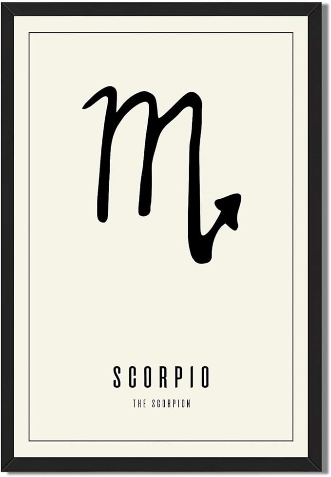Scorpio Zodiac Sign Poster Canvas Print Art Print, Minimalist Aesthetic Wall Art, Trendy Painting Pictures for Dorm Room Wall Decoration, Exquisite Home Decor (Black Framed,12L X16W)