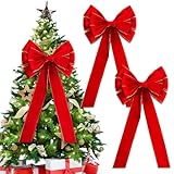 MAXHJX 2X Lazos Grandes de Navidad Rojos: 90cm x 45cm Lazos Grandes Rojos de Terciopelo Decorativos para Navidad Árbol Ventanas Chimenea Decoración de Puerta Principal (2, Lazo)