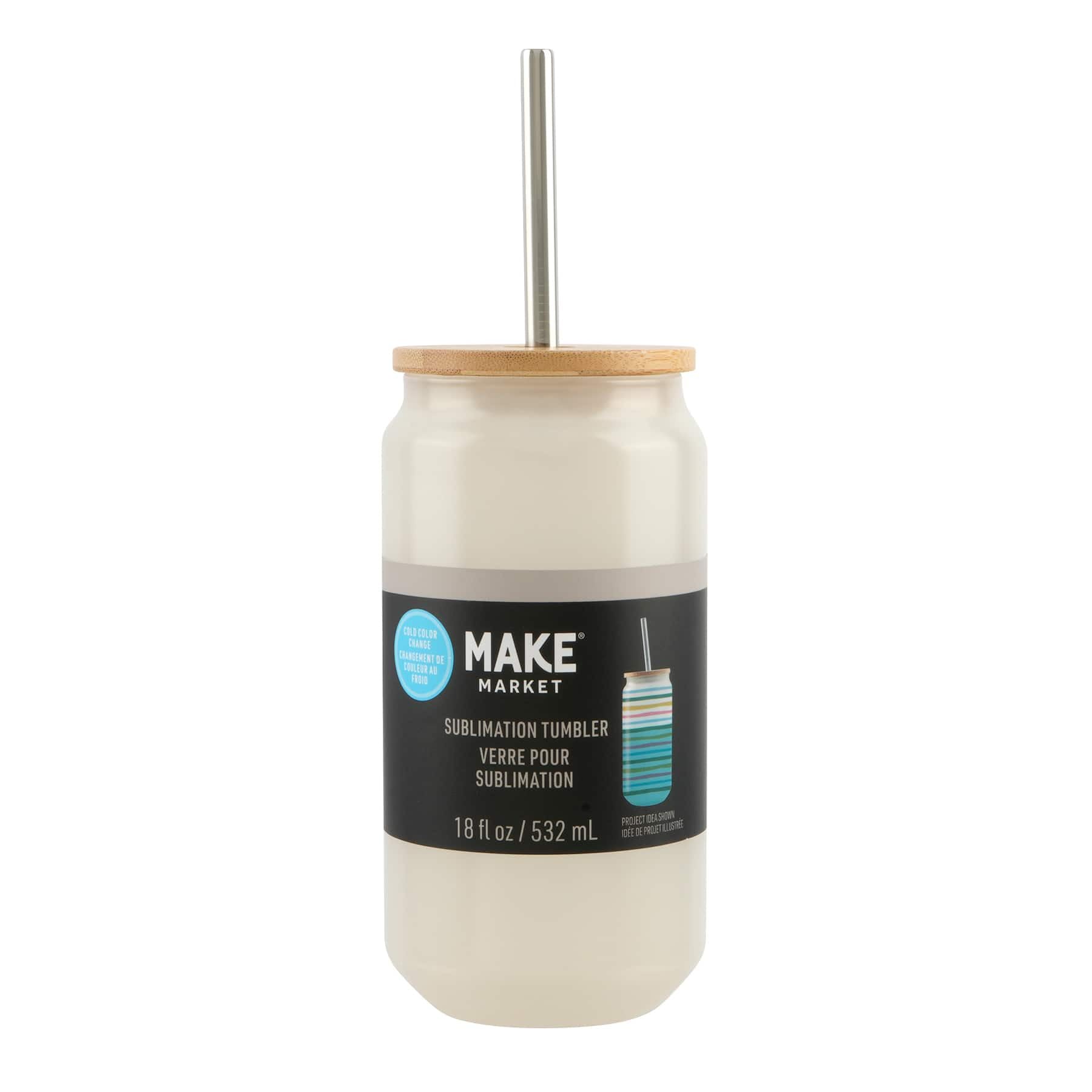Make Market 18oz Teal Iridescent Glass Sublimation Tumbler Drinkware with Bamboo Lid Metal Straw Designed for Heat Transfer