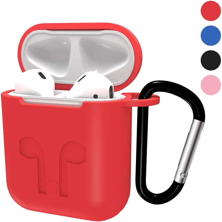 steanum Apple Airpods Case, Airpods Case Cover with Keychain Airpods Silicone Case Accessories Dust Proof Shockproof Durable Protective Replacement Accessories for Apple AirPods(Red)