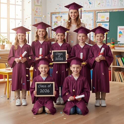 Image of Shiny Preschool Kindergarten Graduation Cap Gown Set for Kids With 2026 2025 Tassel Charm