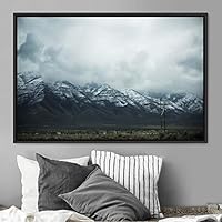 Framed Canvas Wall Art Snow Mountain Cool Expressive Farmhouse/Country Landscape Mountain Top Multicolor Photography Portrait Realism - 16x24 inches