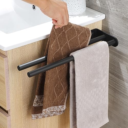 Porte-serviettes à deux bras noir 40cm support mural linge de bain