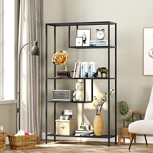 Home Bi Bookshelf,4 Tier Metal Frame Bookcase, Tall Book Shelf,Open Display Shelves For Office, Study Room, Living Room,Black 13" D X 39.37" W X 70.08" H #TOP1