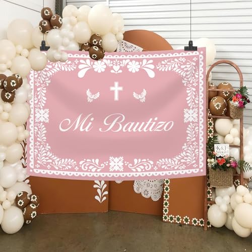 AIBIIN Mi Bautizo Banner Fondo Fotográfico 8x6ft Rosa miniatura 6