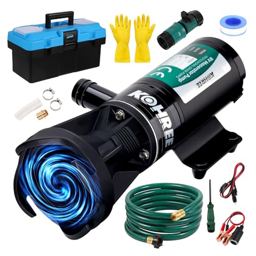 Kohree RV Macerator Pump 12V, 12GPM Quick-Release Self-Priming Macerator Pump for RV, RV Waste Pump Kit with Hose Fittings, RV Black Water Hose, Storage Box, RV Accessories for Camper