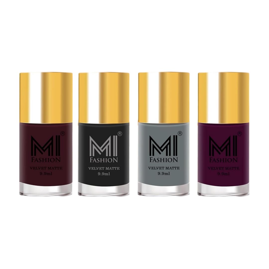 MI FASHION Soft Smooth Unique Matte Finish Nail Polish 4 Unique Colors - Dark Sienna, Black, Ash Grey, Aubergine, 39.6, 9.9Ml X 4 Each-image-6