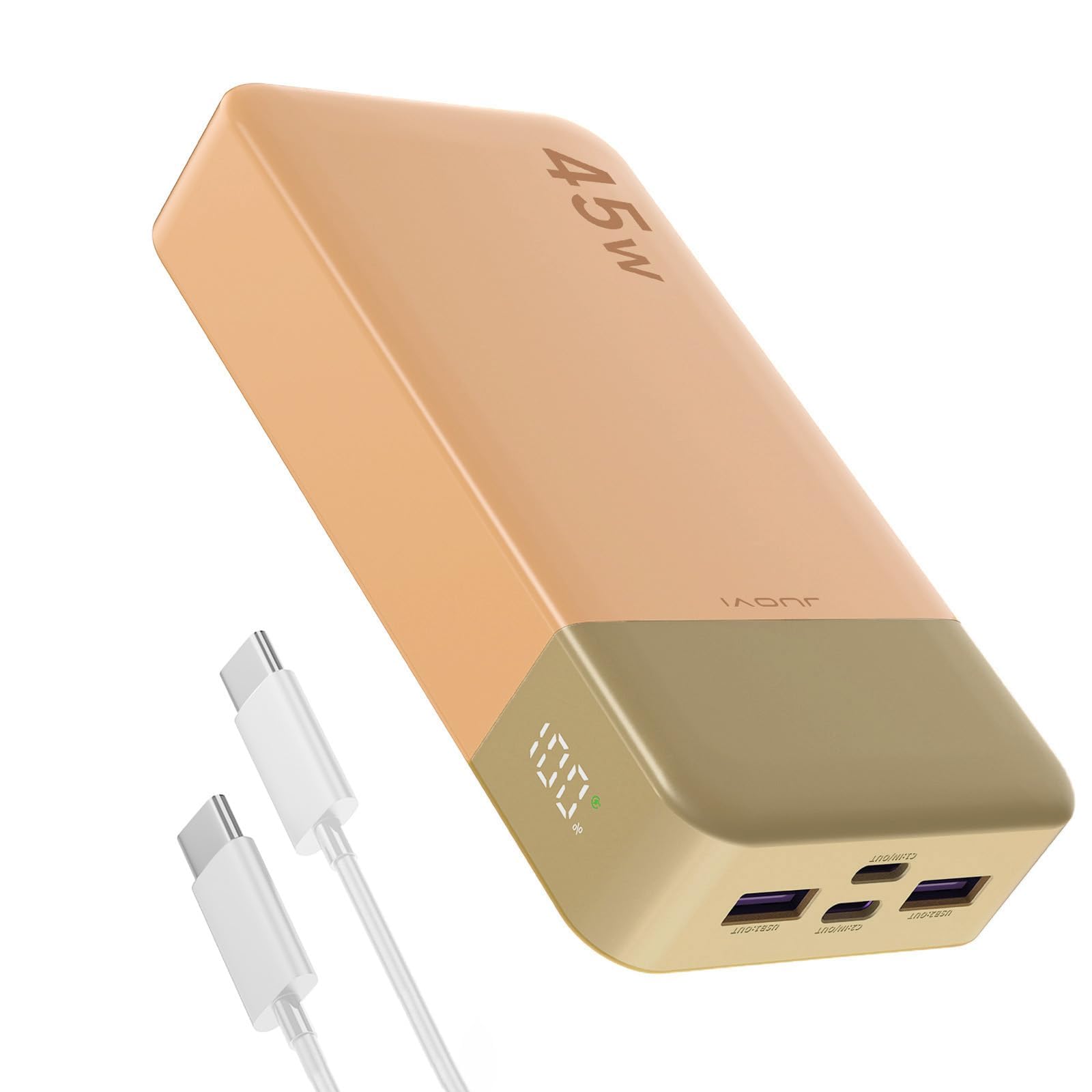 JUOVI Power Bank Portatile J2621, Batteria da 20000 mAh, Ricarica Rapida da 45 W, Compatibile con Switch, MacBook, Tablet, Dell, HP, Notebook, Samsung, iPhone 16 15 14 13, Steam Deck (Arancione)