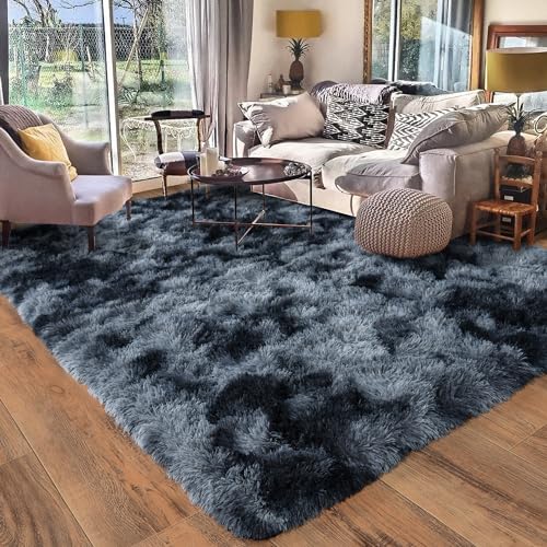 Rugs for Living Room 10x14, Soft Shaggy Modern Shag Area Rug for Bedroom, Upgrade Non-Slip Plush Fluffy Carpet for Kids Boys Girls Room Home Decor Aesthetic,Blue Grey