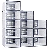 Shoe Storage Boxes Stackable Plastic with Lids, eWonLife Clear Shoe Organizer, Under Bed Shoe Containers with Drawer for Closet, Bedrooms, Bathrooms (Need Assembly)