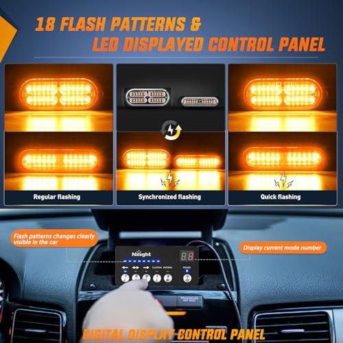 Image of Nilight 8PCS Led Strobe Lights with Controller 12V 24V Sync Feature Amber