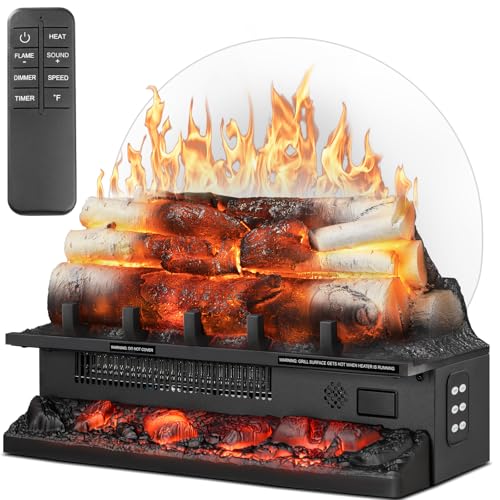 Xbeauty Electric Fireplace Log Set with 8H Timer & Sound Effects, 21-inch Freestanding Heater, Remote Control, 3 Sound Modes, 5 Flame Speed & Brightness, 750W/1500W Dual Heating