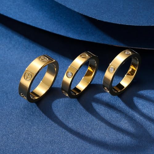 3-Piece Promise Rings for Women - 18K Gold Plated Stainless Steel Cubic Zirconia Love Friendship Ring Set | Wedding Band, Friendship & Commitment Jewelry (Size 6-10)3