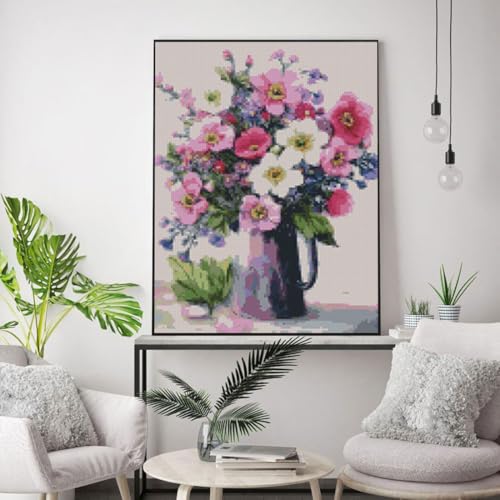 Image of Flowers Stamped Cross Stitch Kits Flowers Cross Stitch Patterns,Dimensions Cross Stitch Kits Embroidery Kit Arts and Crafts for Beginners 15.7x11.8 inch