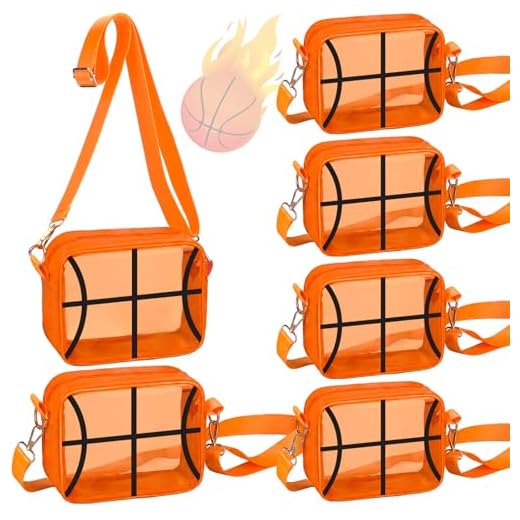 Shinylin 6 Pcs Clear Basketball/Baseball Bags Adjustable PVC Stadium Approved Crossbody Bags for Sport Women Men Fitness(Novel Basketball)