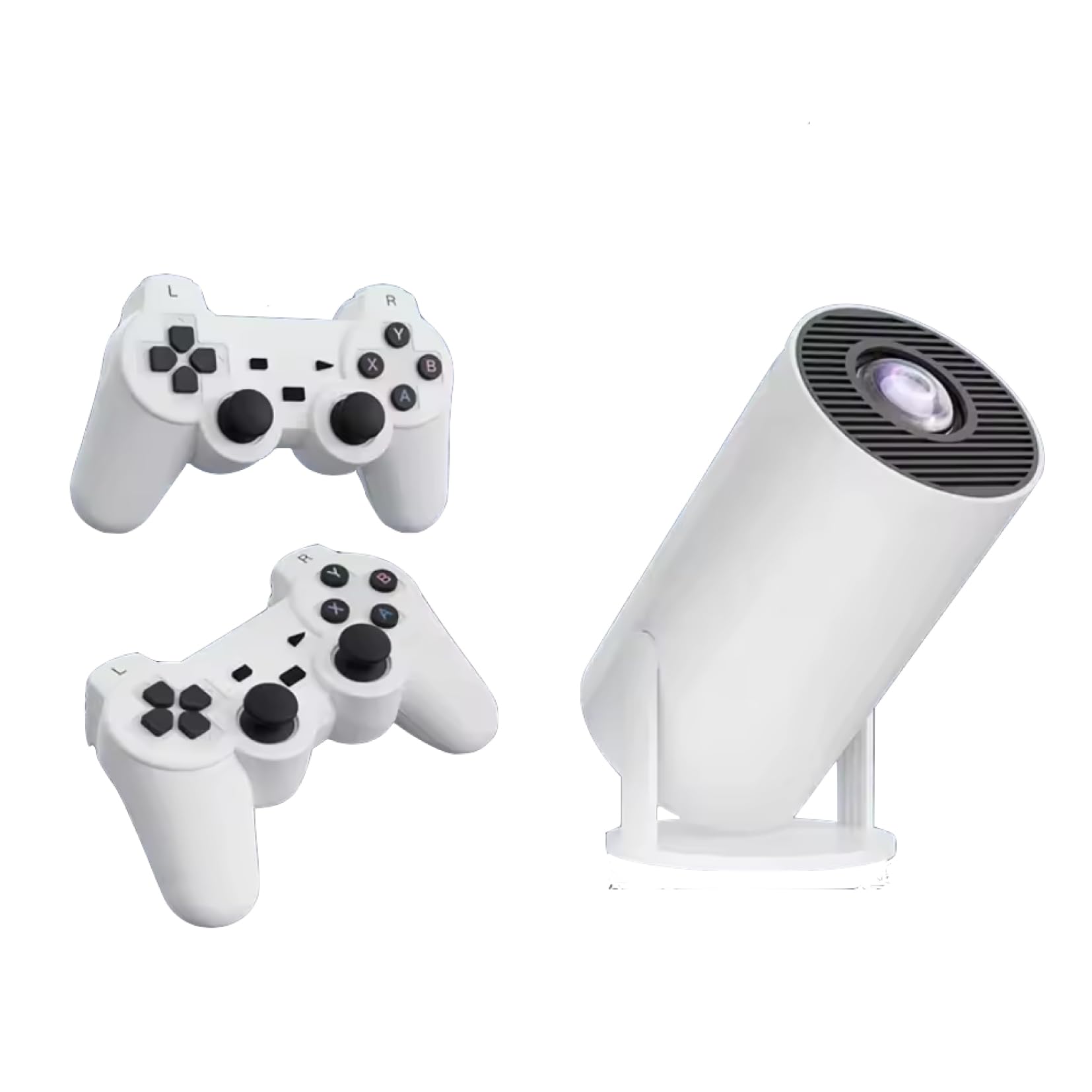 Mini Proyector 4K, WiFi, 1080P, 250 ANSI. Proyector portátil HD rotable 180°, Bluetooth 5.4. Projector con Juegos y Dos mandos. Compatible con TV Stick, Smartphone, Laptop, HDMI, USB, Blanco