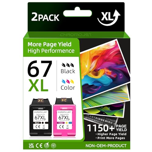 Chromojet 67XL Ink Cartridges Black/Color Combo Pack Compatible for HP...