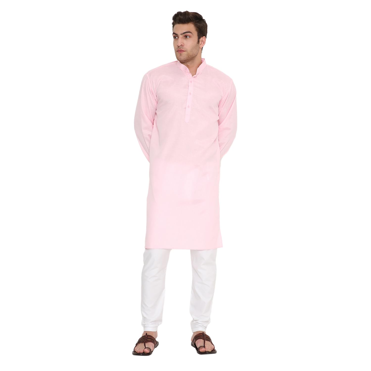 Men’s Kurta Pyjama Set – Shiny Poly Viscose, Regular Fit, Zip & Drawstring Pyjama – 3 Light Colour Options – Sizes 36 to 46 – Made in India-image-47