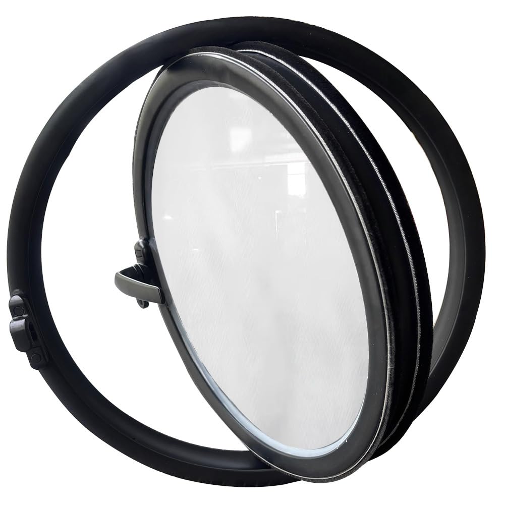Ventana Redonda Giratoria Con Vidrio Templado, Ventanas De Cobertizo De Aleación De Aluminio Giratorias 360, Para Baño, Cocina, Casa De Juegos,Black 3,50cm/19.6in