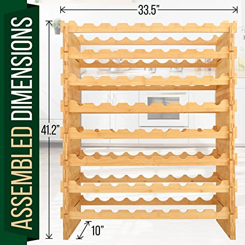 SereneLife Bamboo Stackable Wine Rack, 8-Tier 72 Bottle Capacity Wine Racks Free Standing Floor, No Tools Assembly, Modular Storage Display Shelf for Kitchen and Cellar 33.5" x 10" x 42" - Image 3