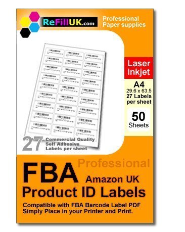 50 sheets A4 FBA Barcode labels. 1350 labels. 27 per sheet S