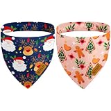 THLOH Christmas Dog Bandanas with Snap Button, 2 Pack Adjustable Bandanas for Small, Medium, and Large Dogs, Pet Christmas Costume Accessory for Photo Shoot (Large)