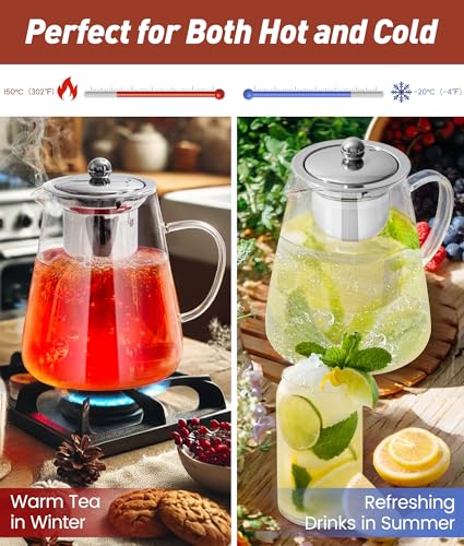 Spring Chef 750ML/26.39OZ Round Glass Teapot With Infuser, Heat-Resistant Borosilicate Glass Strainer Teapot, Removable Infuser Tea Pot Handmade - 4