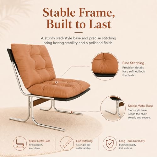 Sillón sin brazos Piel sintética Marrón miniatura 6