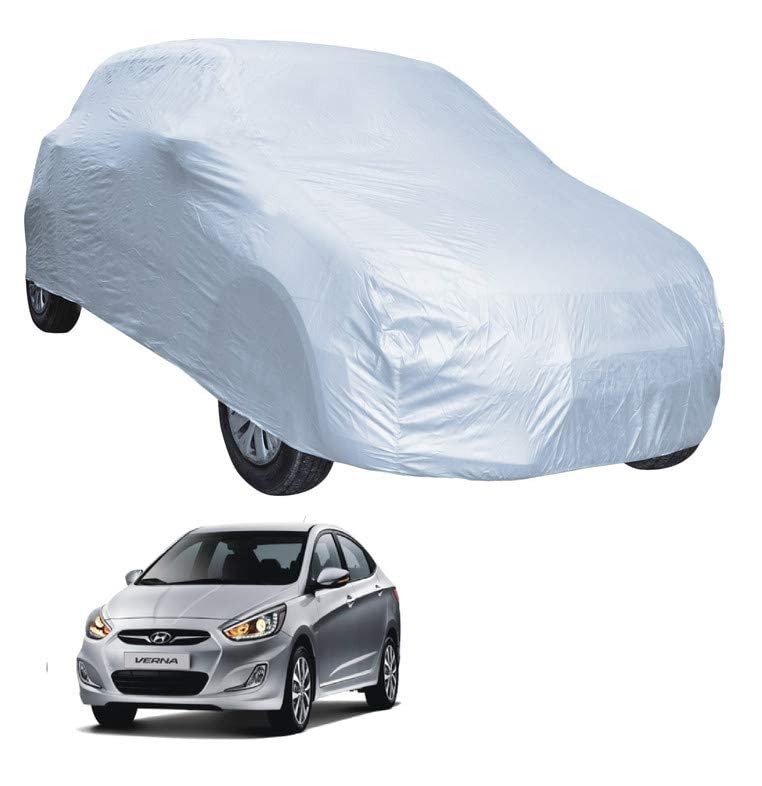 Image of Auto Hub Car Cover Compatible with Hyundai Verna Fluidic (Model : 2013-2017) with Weather Proof, Triple Stitched, Verna Fluidic Car Cover- Plain Silver