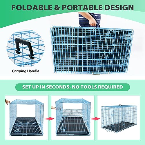 Image of BestPet | Dog Crate | 24 inch | Blue | Foldable Metal Kennel with Double Doors