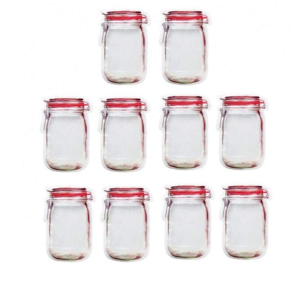 Amoyer Red 10Pcs Mason Jar Food Storage Bags Reclosable Ziplock Treat Bags Sealing Food Storage For Candy Cookies Snack