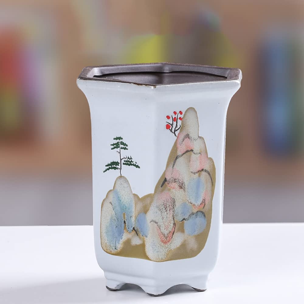 DFGHNBVC 4.7in Succulent Planter Pot White Ceramic Flower Pot Indoor and Outdoor Hand-Painted Planter Chinese classical vase Illustration decoration,A