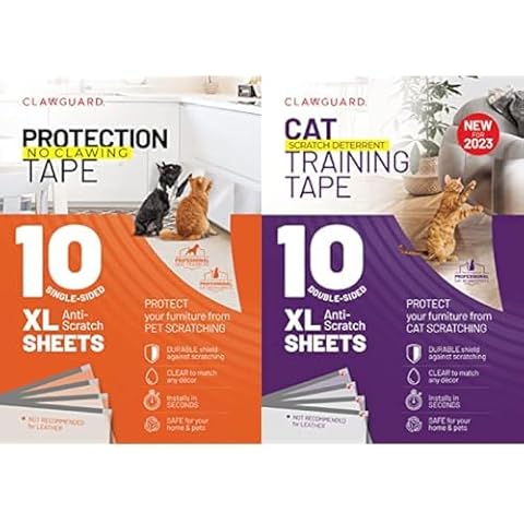 CLAWGUARD Bundle Pack – Dog Scratch Protection Tape Single-Sided 10 Pack Sheets and Cat Training Tape Anti Scratch Cat Deterrent Double-Sided 10 Pack Sheets. Dog & Cat Furniture Protector Pack Cover