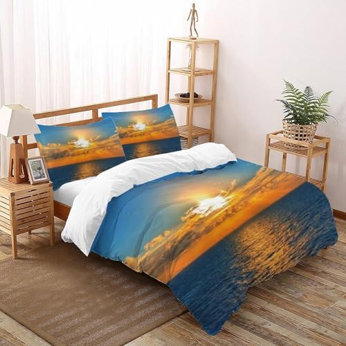 Housse de couette coucher de soleil mer en microfibre 3D double 200x200 - 2