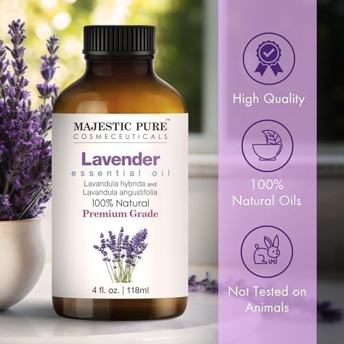 Majestic Pure Aceite esencial con gotero de vidrio - 100% puro y natural - Aceites esenciales para difusor, aromaterapia, fabricación de jabón y velas, aceite esencial de lavanda, 118 ml - imagen 2