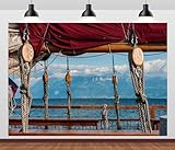 CORFOTO 7x5ft Fabric Pirate Ship Mast Backdrop Old Wooden Corsair Ship Deck Mast with Old Sails Tied Rope Background Ocean Ship Backdrop Pirate Theme Party Decorations Photo Studio Prop