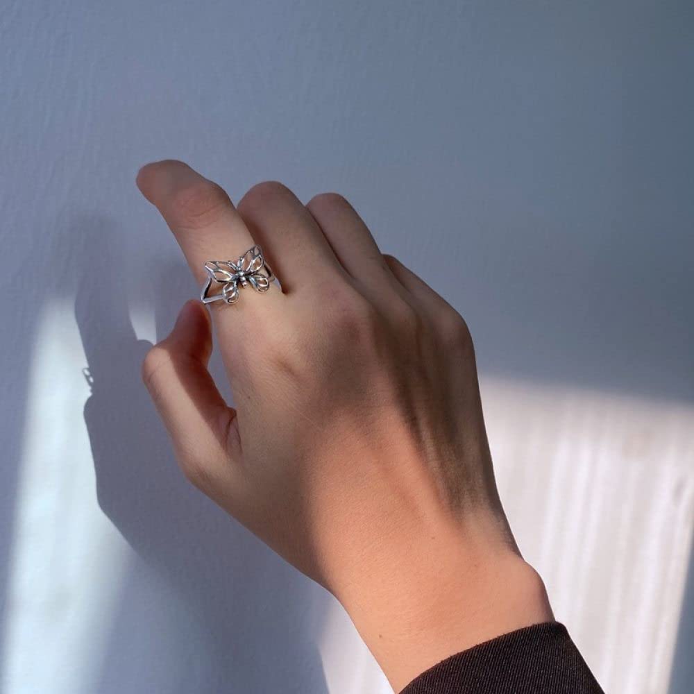 HGJH Anello Regolabile,Anello Regolabile per Le Donne Farfalla in Argento Sterling 925 Incisione retrò Dito Indice Nocche Anelli da Sposa Gioielli Eternity Regali per Ragazze Signore
