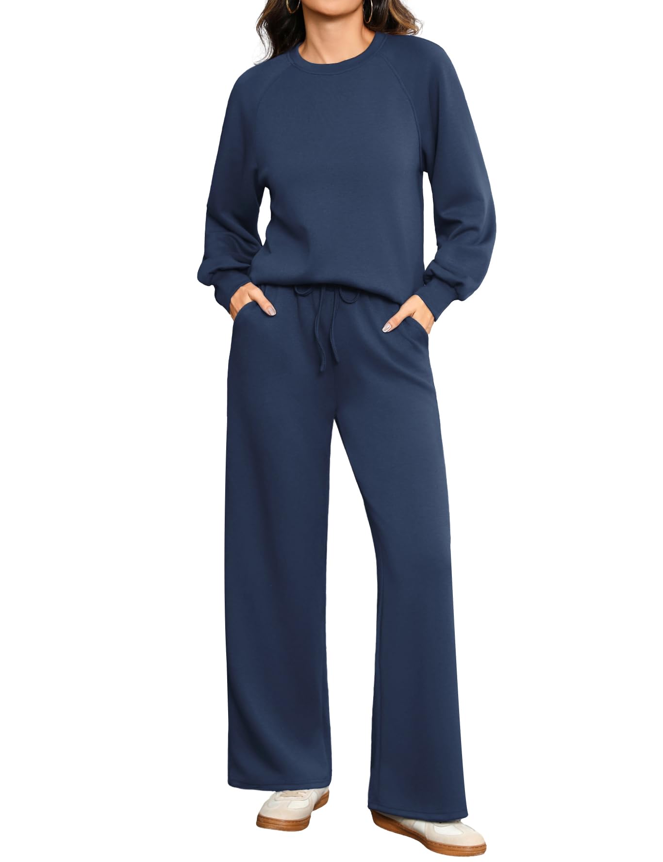 Totatuit Conjunto deportivo mujer sweatshirt cuello redondo pantalón ancho | Conjunto Casual, Estilo Diario, Uso Casual, Combinación Versátil
