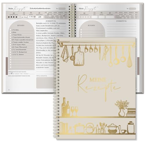Rezeptbuch zum Selberschreiben A4 mit 10 Achtsamkeitsübung, Spiralbindung Kochbuch Selbst Schreiben, Recipe Book für 88 Lieblingsrezepte, Kochbuch zum Selberschreiben, Rezepte Buch zum Ausfüllen