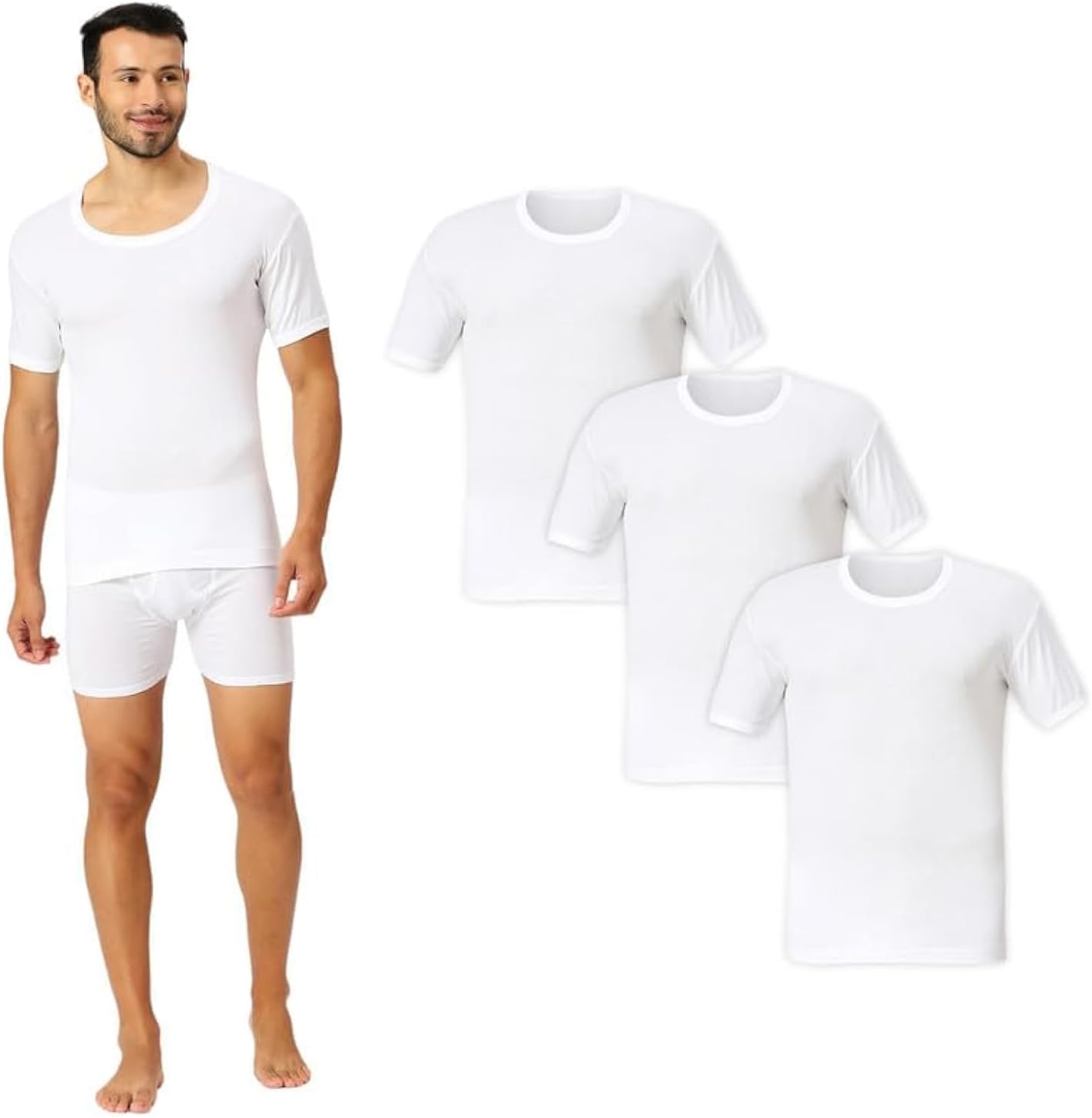 – Men's Round Neck 100% Combed Cotton Undershirt No-stitch sides Short Sleeves Innerwear (Pack of 3)