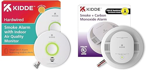 Kidde Detector de humo inteligente y monitor de calidad del aire interior, WiFi y detector de humo y monóxido de carbono cableado, respaldo de