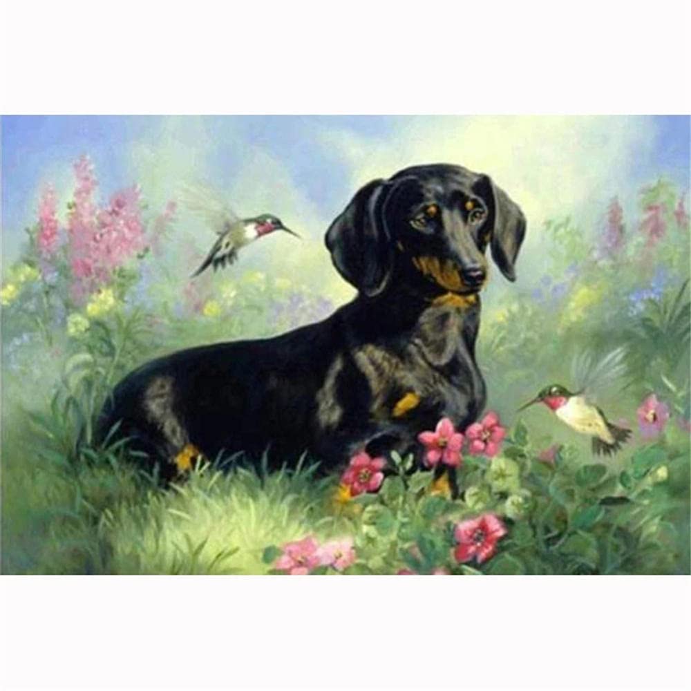 Diamond Painting Kit Completo Perro negro,Cuadros Diamantes 5D Grandes,DIY Punto de Cruz Niños Pintura Diamante Kit, Adultos Pintar con Diamantes,Decoración de Paredes Manualidades-80x120cm