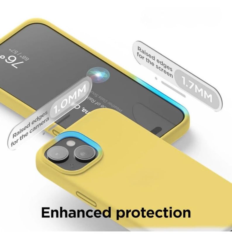 Image of Premium Liquid Silicone Case for iPhone 14 - Slim Full Body Protective Back Cover with Soft Microfiber Lining, Anti-Slip Grip Scratch Resistant Phone Case (Yellow)