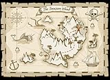 adrium AluVerbund-Bild 110 x 80 cm: Treasure Pirate Hand gezogene Vektorkarte. Piratenkarte mit Schiff und Navigation zum Schatz. Island Way Treasure Map Illustrati(57404959)