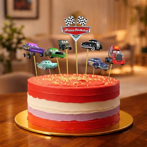 Image of Wanna Party Car Theme Cake Toppers for Birthday Cake - Racing Car Party Cake Decorations for Kids | Car Theme Cake Picks for Boys Birthday Celebration & Racing Party Supplies