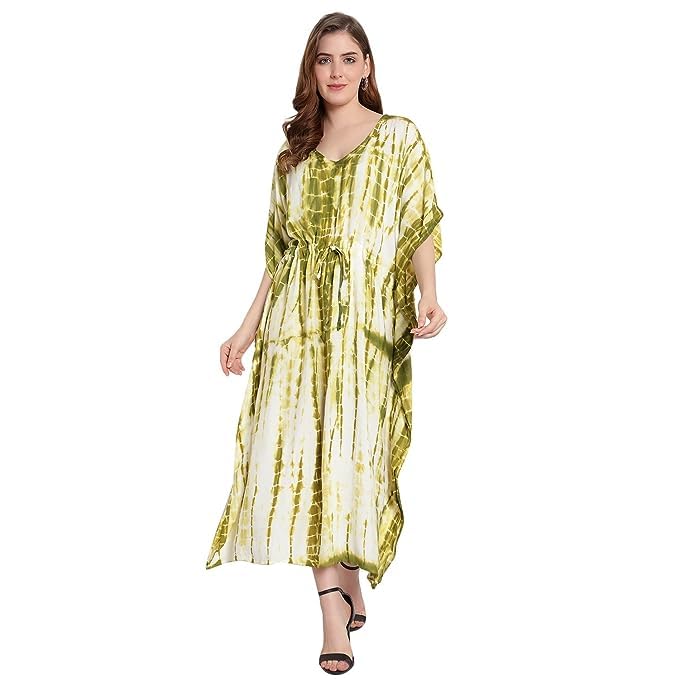 ukal Tie Dye Print Kaftan for Women Rayon Caftan Dress Kimono Sleeve Plus Size Beach Maxi Dresses-picture-23