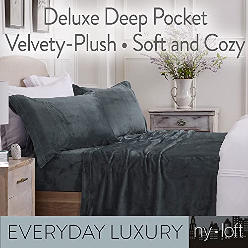 Ny Loft Ultra Soft Micro Fleece Sheets Set With Extra Deep Pockets | Extra Soft Velvet Fleece Sheet Set | Super Plush Polar Fleece | Velvet Plush Cozy Warmth | Tribeca Collection (Twin, Dark Grey) #TOP2