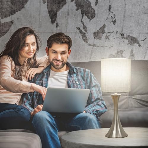 3-Way-Touch-Control-Table-Lamp-Dimmable-Bedside-Desk-Lamp-with-Metal-Base-Modern-Nightstand-Lamp-Stylish-Grey-Shade-Simple-Side-Table-Lamp-for-Bedroom-Living-Room-Office-or-Den-LED-Bulb-Included