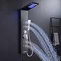 TSIBOMU Stainless Steel Shower Panel Tower System with LED Lights, 5 in 1 Shower Panel with Rainfall Waterfall Shower Head, Body Spray, Handheld Shower, Tub Spout (Black)